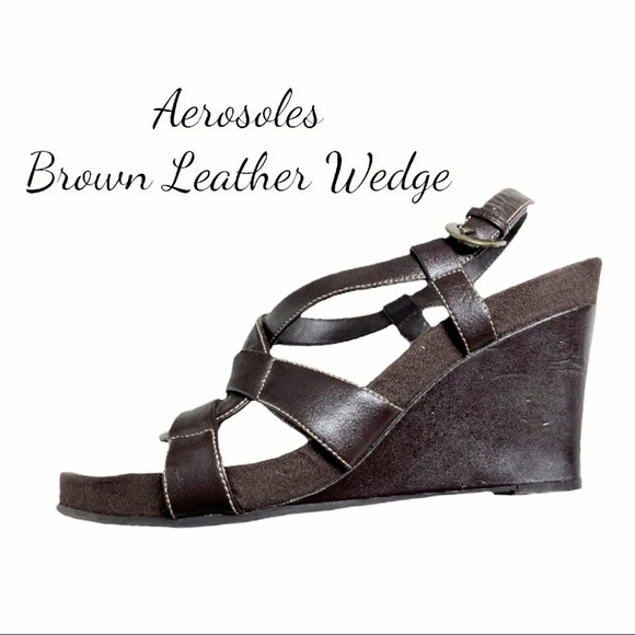 Aerosoles Brown Leather Wedges - Picture 1 of 16